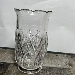 Vintage Footed Scalloped Edged Clear Glass Vase
